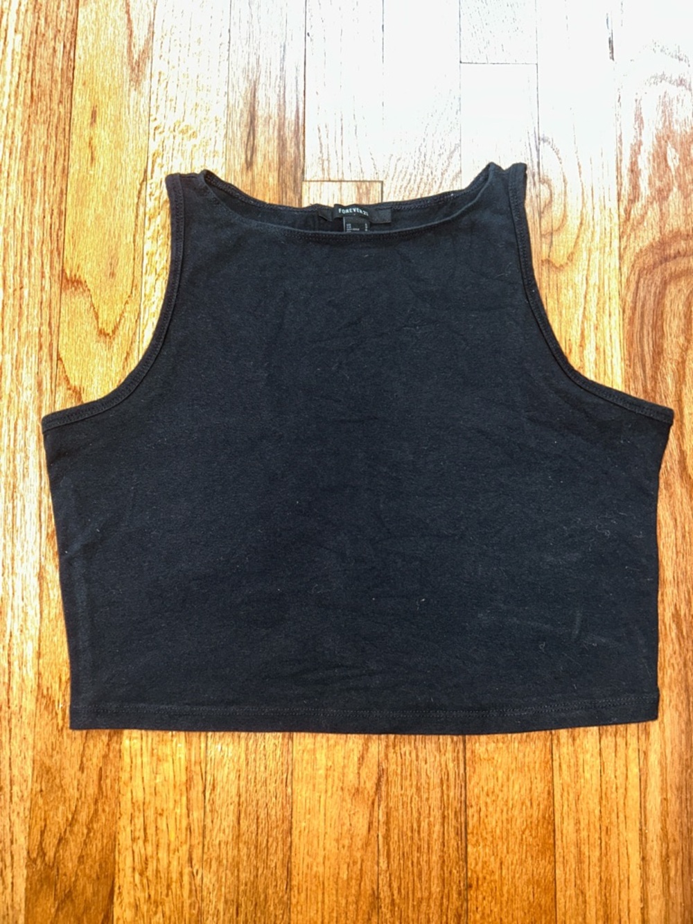Forever 21 Black Ribbed High Neck Cropped Tank sz Large - Picture 2 of 3